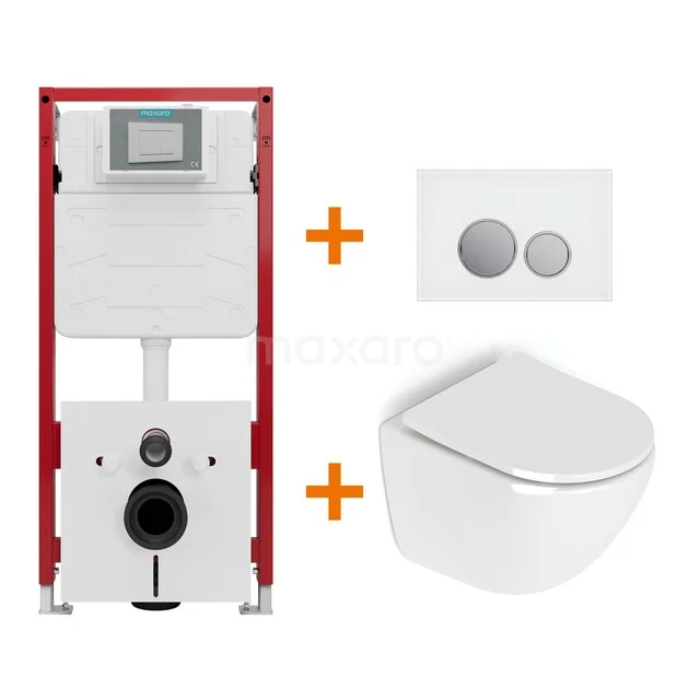 Toiletset Hoogglans wit zonder Spoelrand + Maxaro Flush inbouwreservoir TOI1524