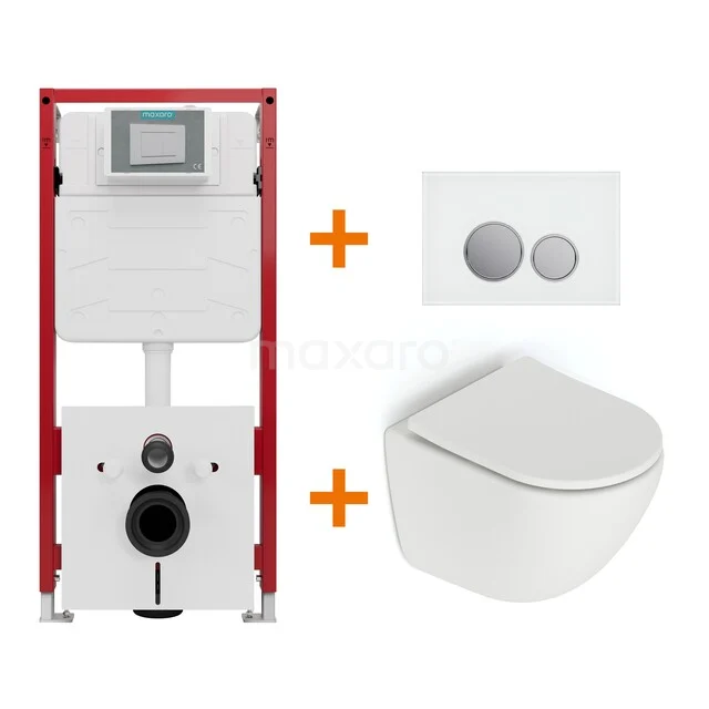 Toiletset Mat wit zonder Spoelrand + Maxaro Flush inbouwreservoir TOI1526