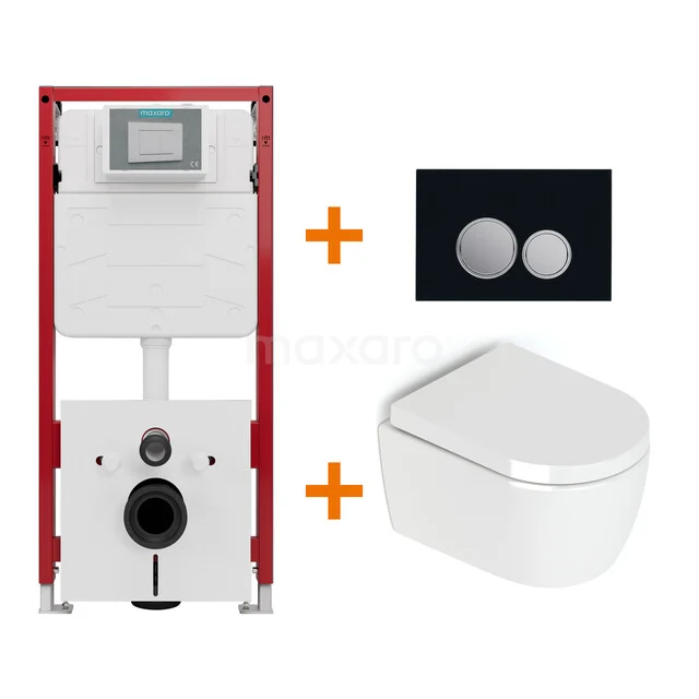 Toiletset Hoogglans wit zonder Spoelrand + Maxaro Flush inbouwreservoir TOI1535
