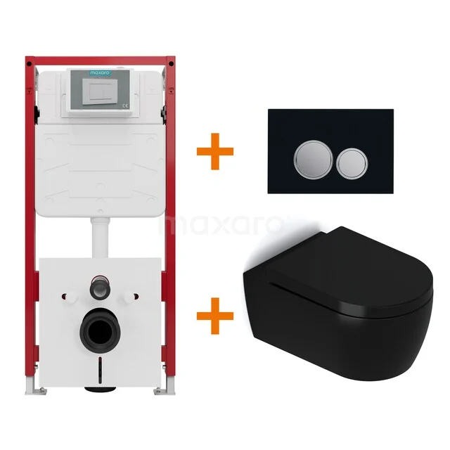 Toilet set Matte black with rim + Maxaro Flush concealed cisterns TOI1545 Toilet set Matte black with rim + Maxaro Flush concealed cisterns TOI1545