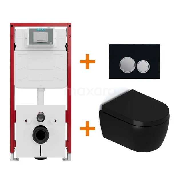 Toilet set Matte black with rim + Maxaro Flush concealed cisterns TOI1547 Toilet set Matte black with rim + Maxaro Flush concealed cisterns TOI1547
