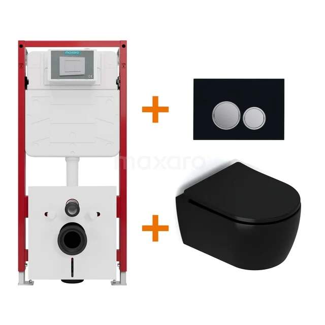 Toilet set Matte black with rim + Maxaro Flush concealed cisterns TOI1548 Toilet set Matte black with rim + Maxaro Flush concealed cisterns TOI1548