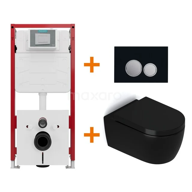 Toilet set Matte black without rim + Maxaro Flush concealed cisterns TOI1549 Toilet set Matte black without rim + Maxaro Flush concealed cisterns TOI1549
