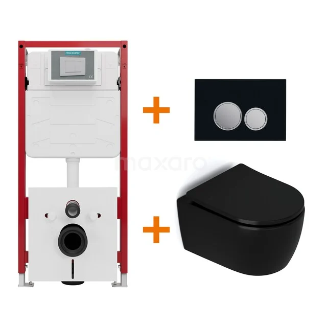 WC-Set Matt Schwarz ohne Rand + Unterputzspülkasten Maxaro Flush TOI1552