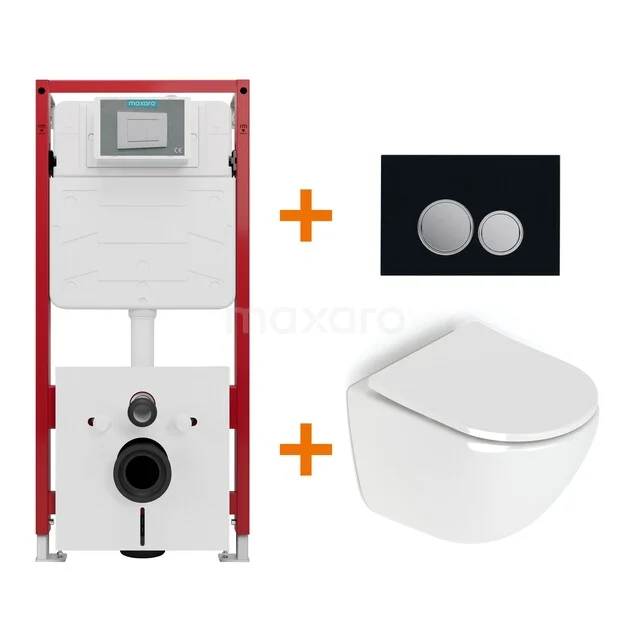 Toiletset Hoogglans wit zonder Spoelrand + Maxaro Flush inbouwreservoir TOI1557