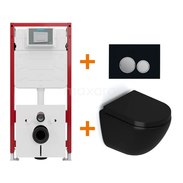 WC-Set Matt Schwarz ohne Rand + Unterputzspülkasten Maxaro Flush TOI1560