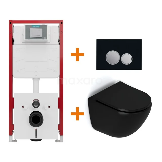WC-Set Matt Schwarz ohne Rand + Unterputzspülkasten Maxaro Flush TOI1561