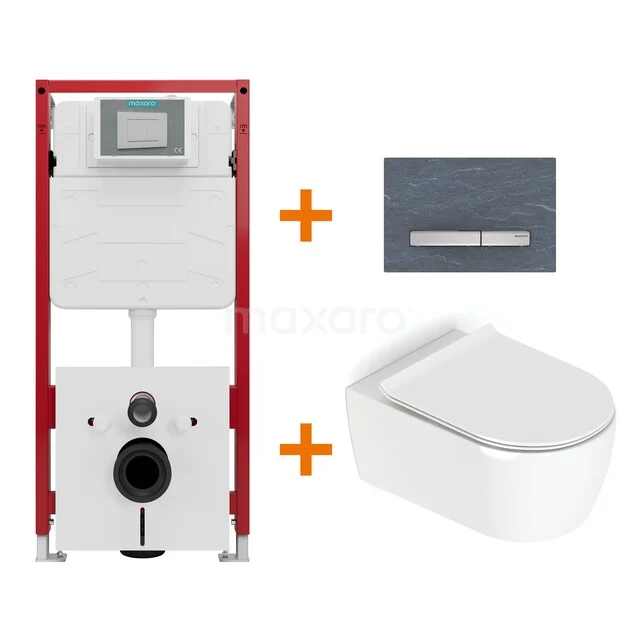 Toiletset Hoogglans wit met Spoelrand + Maxaro Flush inbouwreservoir TOI1596