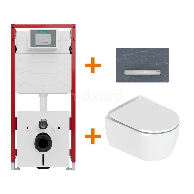 Toiletset Hoogglans wit met Spoelrand + Maxaro Flush inbouwreservoir TOI1598