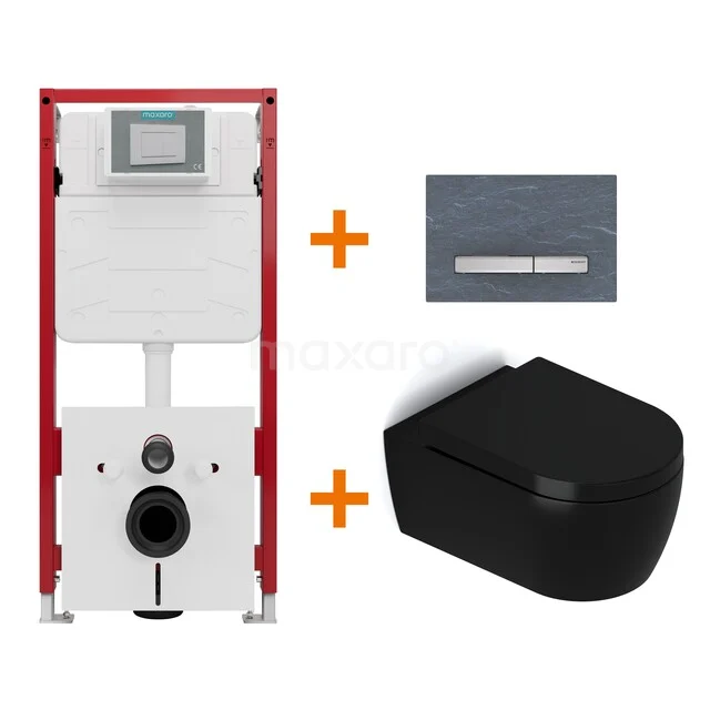 WC-Set Matt Schwarz mit Rand + Maxaro Flush Unterputzspülkasten TOI1611
