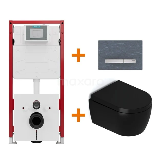 Toilet set Matte black with rim + Maxaro Flush concealed cisterns TOI1613