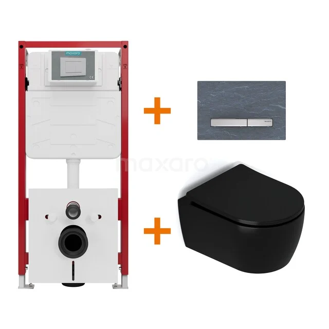 Toilet set Matte black with rim + Maxaro Flush concealed cisterns TOI1614
