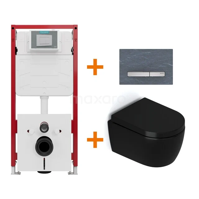 Toilet set Matte black without rim + Maxaro Flush concealed cisterns TOI1617