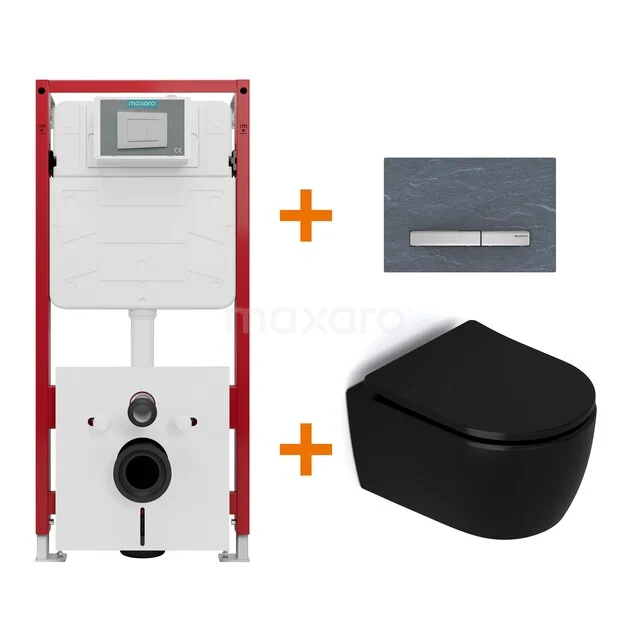 Toilet set Matte black without rim + Maxaro Flush concealed cisterns TOI1618