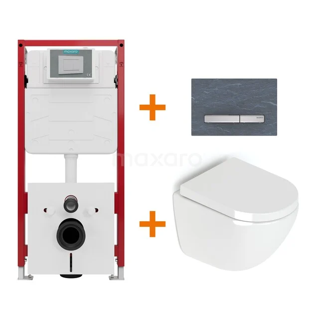 Toiletset Hoogglans wit zonder Spoelrand + Maxaro Flush inbouwreservoir TOI1622