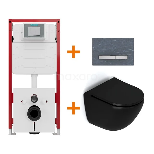 WC-Set Matt Schwarz ohne Rand + Unterputzspülkasten Maxaro Flush TOI1627