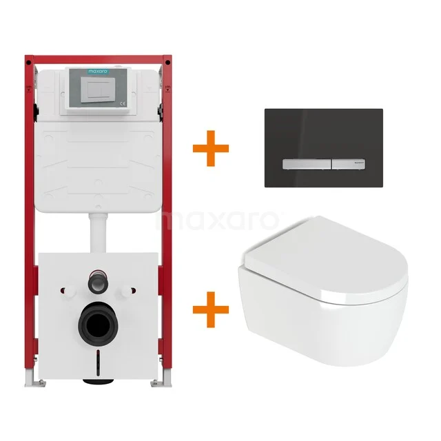 Toiletset Hoogglans wit met Spoelrand + Maxaro Flush inbouwreservoir TOI1630