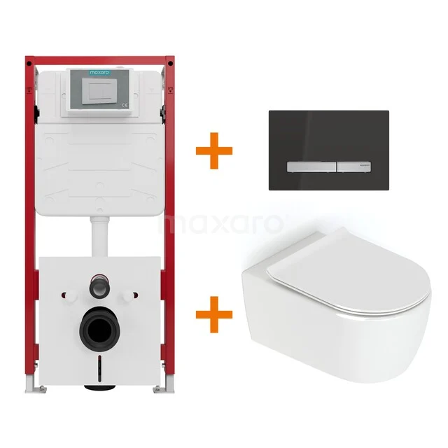 Toiletset Hoogglans wit zonder Spoelrand + Maxaro Flush inbouwreservoir TOI1633