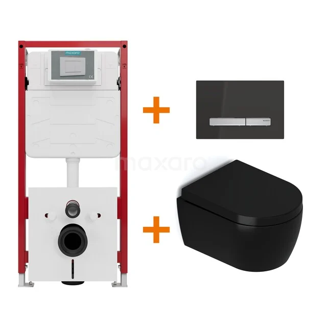 WC-Set Matt Schwarz mit Rand + Maxaro Flush Unterputzspülkasten TOI1646