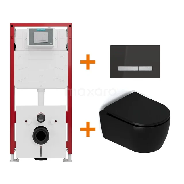 Toilet set Matte black with rim + Maxaro Flush concealed cisterns TOI1647 Toilet set Matte black with rim + Maxaro Flush concealed cisterns TOI1647