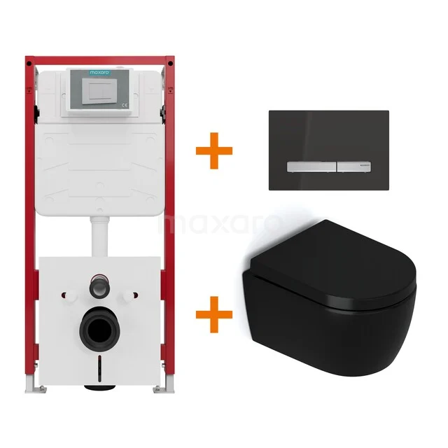 Toilet set Matte black without rim + Maxaro Flush concealed cisterns TOI1650 Toilet set Matte black without rim + Maxaro Flush concealed cisterns TOI1650