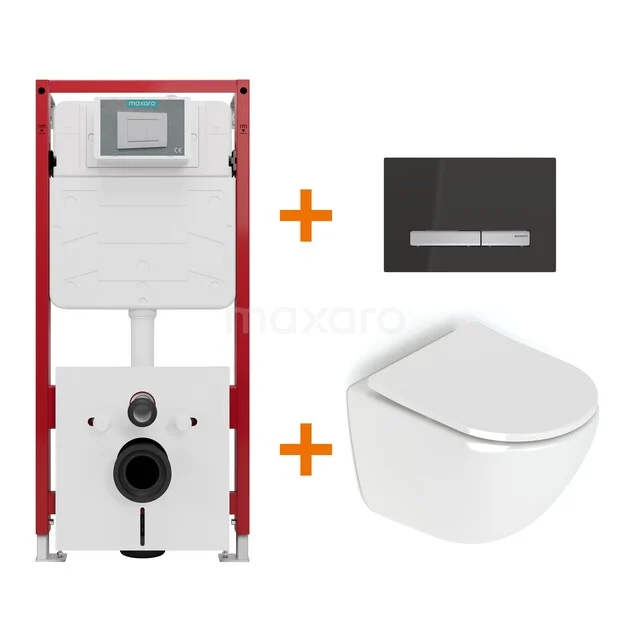 Toiletset Hoogglans wit zonder Spoelrand + Maxaro Flush inbouwreservoir TOI1656