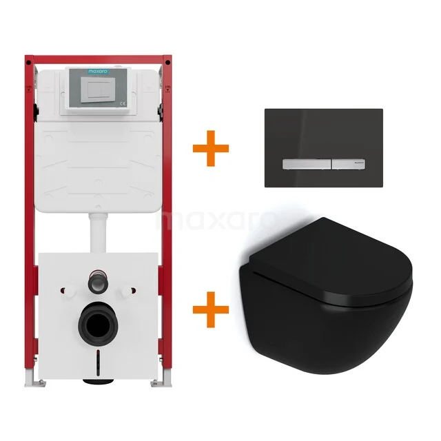 Toilet set Matte black without rim + Maxaro Flush concealed cisterns TOI1659