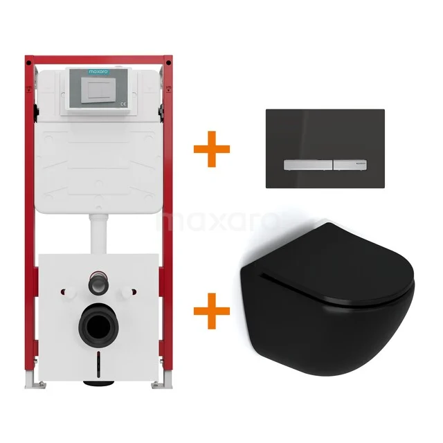 Toilet set Matte black without rim + Maxaro Flush concealed cisterns TOI1660