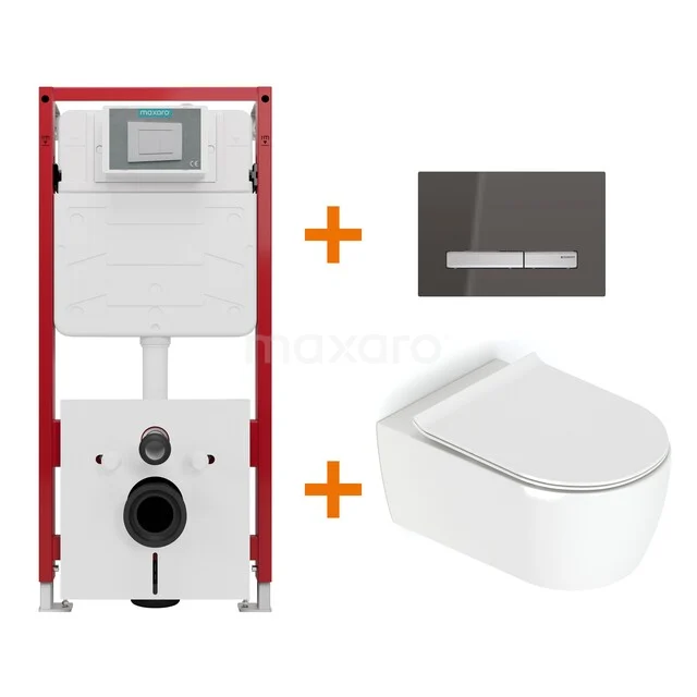 Toiletset Hoogglans wit met Spoelrand + Maxaro Flush inbouwreservoir TOI1662