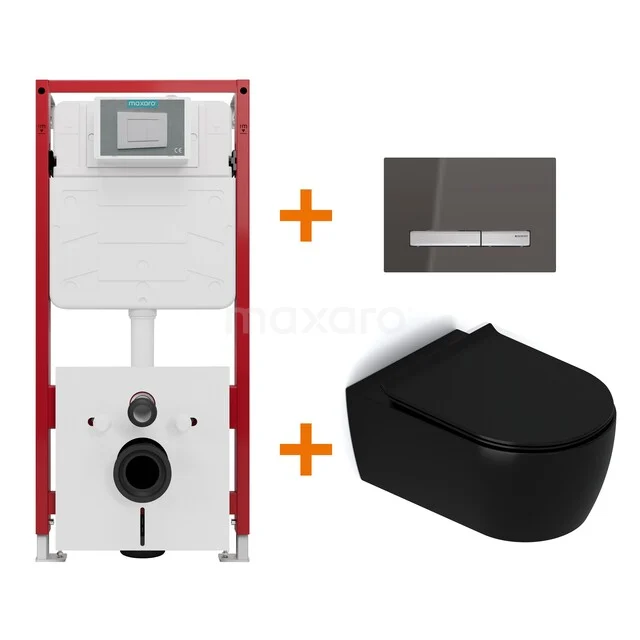Toilet set Matte black with rim + Maxaro Flush concealed cisterns TOI1678