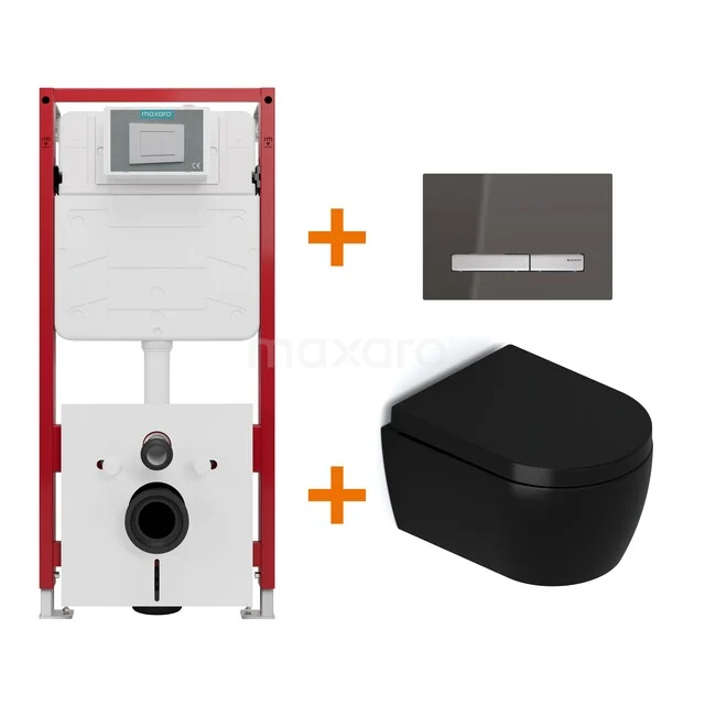 WC-Set Matt Schwarz mit Rand + Maxaro Flush Unterputzspülkasten TOI1679