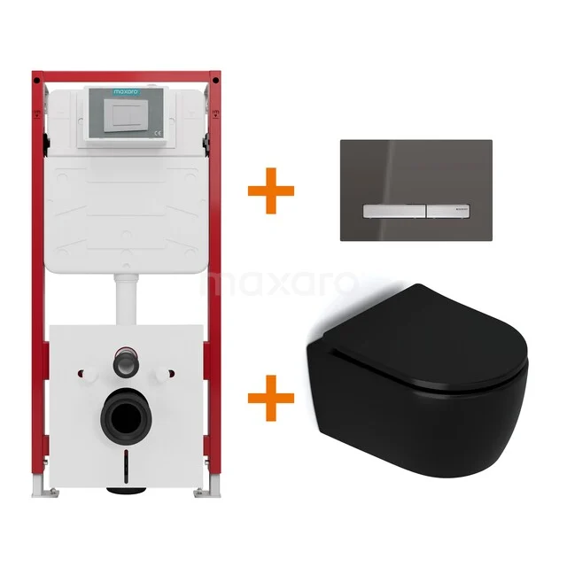 Toilet set Matte black without rim + Maxaro Flush concealed cisterns TOI1684