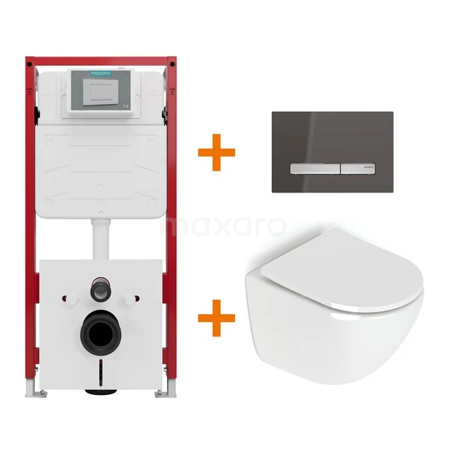 Toiletset Hoogglans wit zonder Spoelrand + Maxaro Flush inbouwreservoir TOI1689