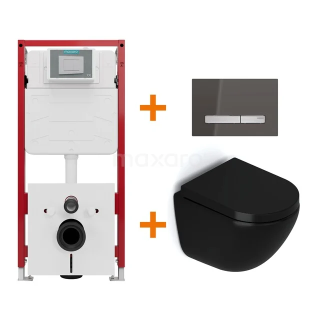 Toilet set Matte black without rim + Maxaro Flush concealed cisterns TOI1692 Toilet set Matte black without rim + Maxaro Flush concealed cisterns TOI1692