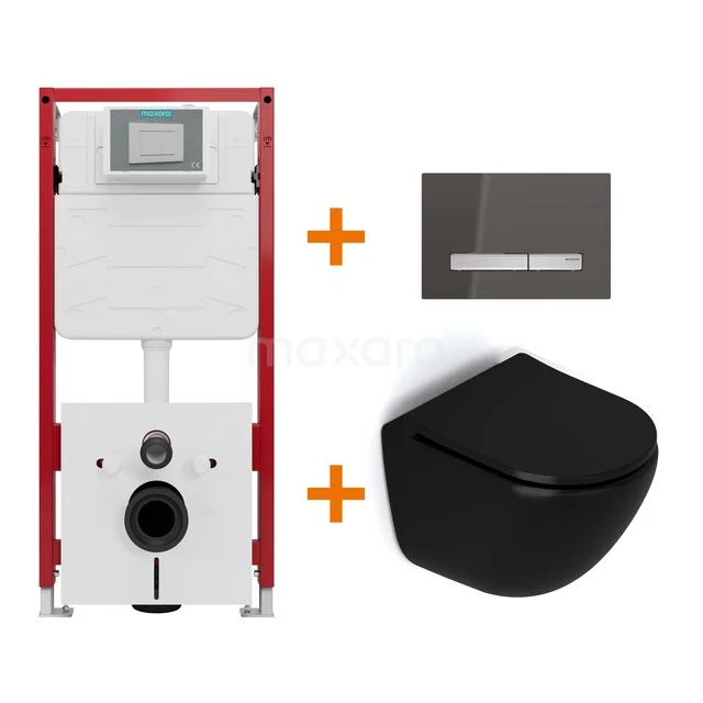 WC-Set Matt Schwarz ohne Rand + Unterputzspülkasten Maxaro Flush TOI1693