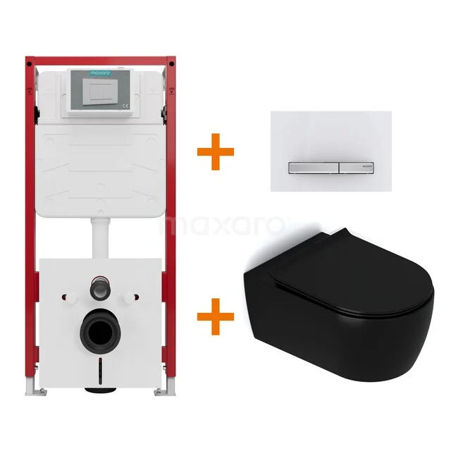 Toiletset Mat zwart met Spoelrand + Maxaro Flush inbouwreservoir TOI1711