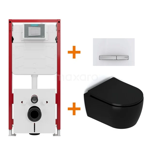 Toilet set Matte black with rim + Maxaro Flush concealed cisterns TOI1713 Toilet set Matte black with rim + Maxaro Flush concealed cisterns TOI1713