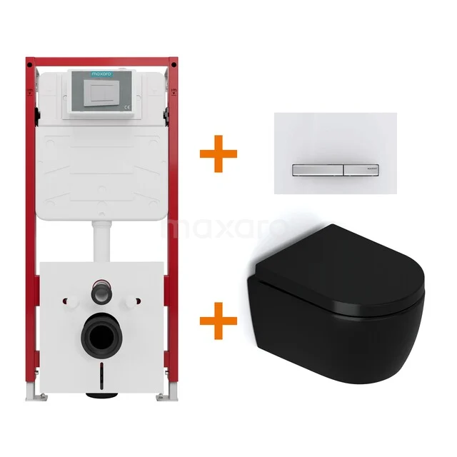 WC-Set Matt Schwarz ohne Rand + Unterputzspülkasten Maxaro Flush TOI1716