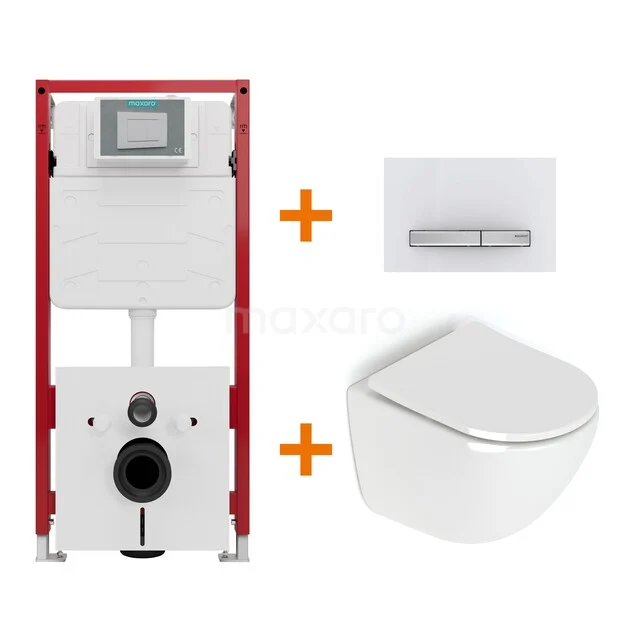Toiletset Hoogglans wit zonder Spoelrand + Maxaro Flush inbouwreservoir TOI1722