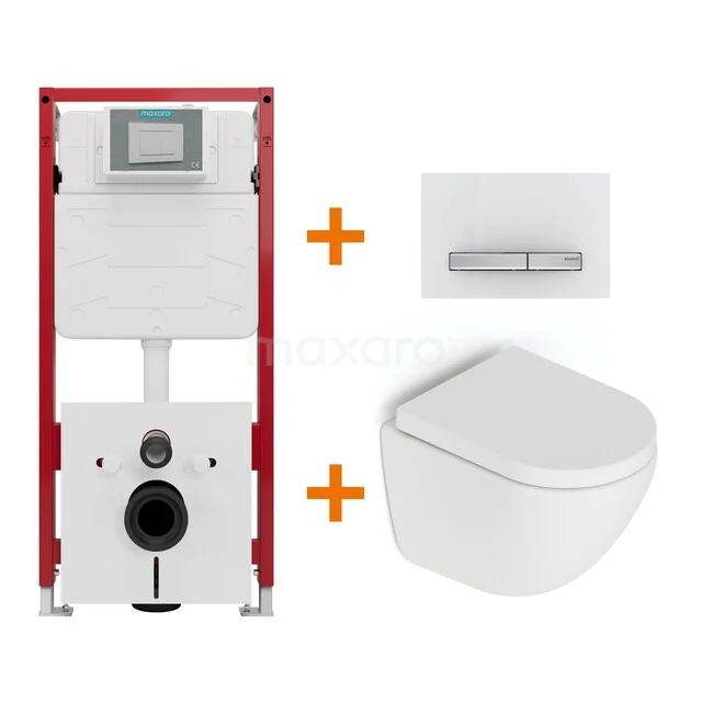 Toiletset Mat wit zonder Spoelrand + Maxaro Flush inbouwreservoir TOI1723