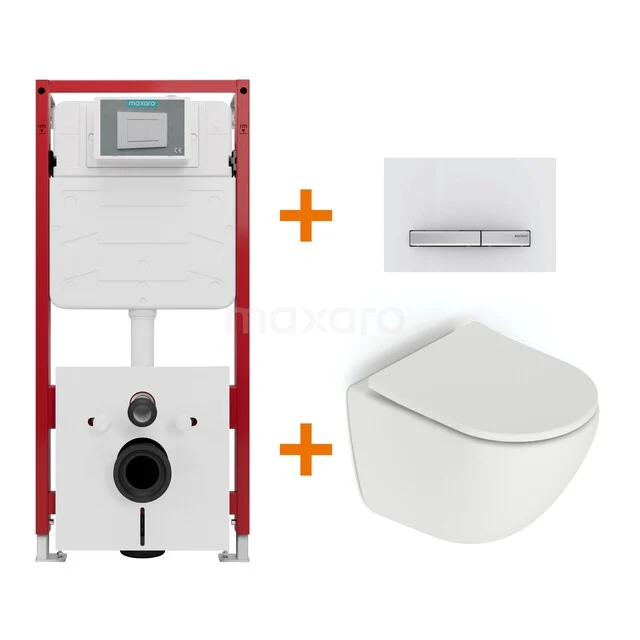Toiletset Mat wit zonder Spoelrand + Maxaro Flush inbouwreservoir TOI1724