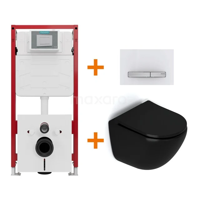Toiletset Mat zwart zonder Spoelrand + Maxaro Flush inbouwreservoir TOI1726