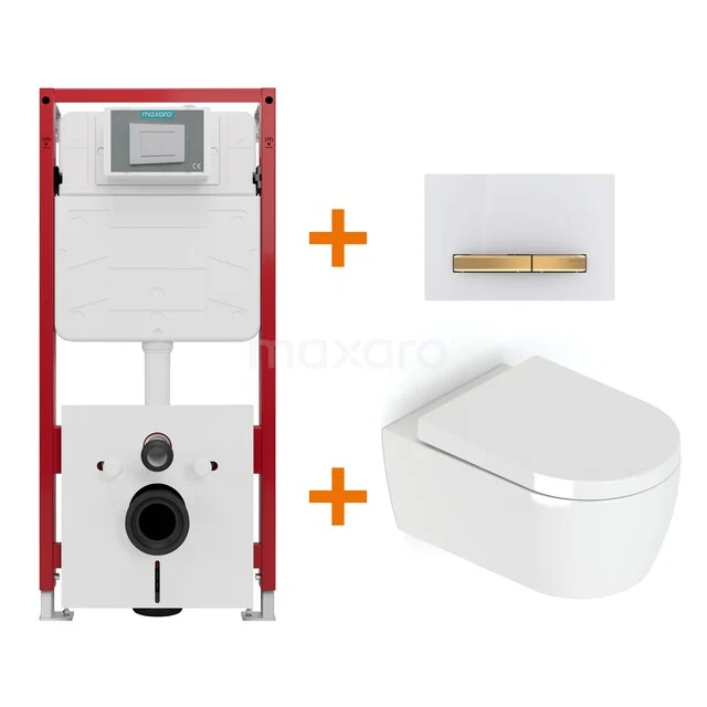 Toiletset Hoogglans wit met Spoelrand + Maxaro Flush inbouwreservoir TOI1727