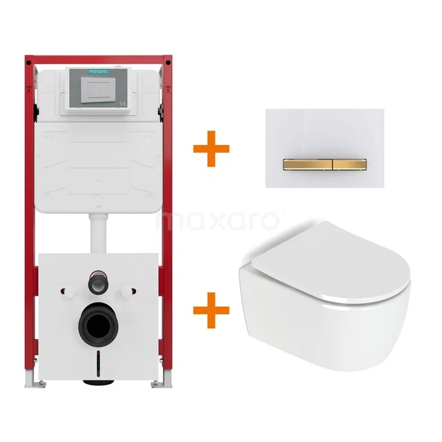 Toiletset Hoogglans wit zonder Spoelrand + Maxaro Flush inbouwreservoir TOI1734