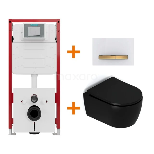 WC-Set Matt Schwarz mit Rand + Maxaro Flush Unterputzspülkasten TOI1746