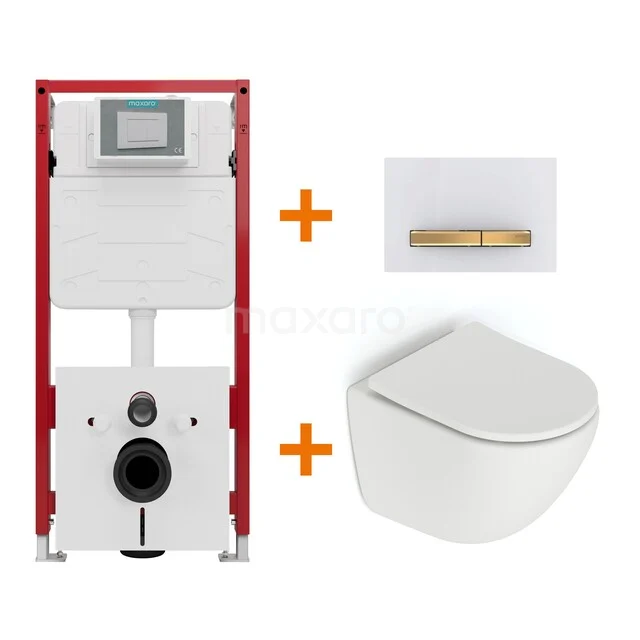 Toiletset Mat wit zonder Spoelrand + Maxaro Flush inbouwreservoir TOI1757