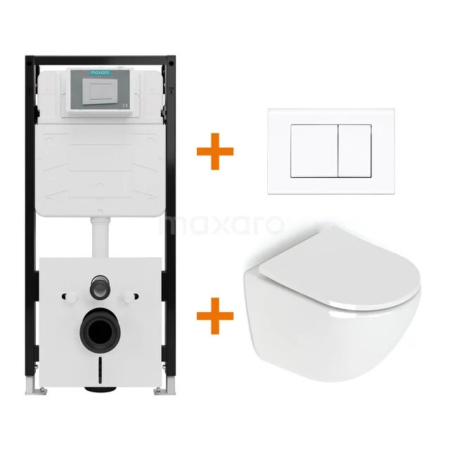 Toiletset Hoogglans wit zonder Spoelrand + Maxaro Flush Pro inbouwreservoir met geluidsisolatie TOI1788