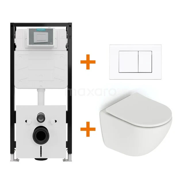 Toiletset Mat wit zonder Spoelrand + Maxaro Flush Pro inbouwreservoir met geluidsisolatie TOI1790