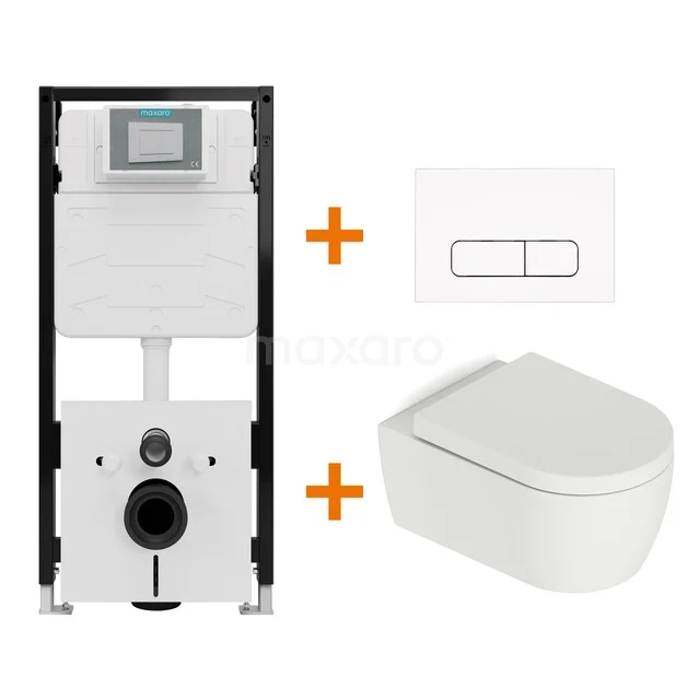 Toiletset Mat wit met Spoelrand + Maxaro Flush Pro inbouwreservoir met geluidsisolatie TOI1801 Toiletset Mat wit met Spoelrand + Maxaro Flush Pro inbouwreservoir met geluidsisolatie TOI1801