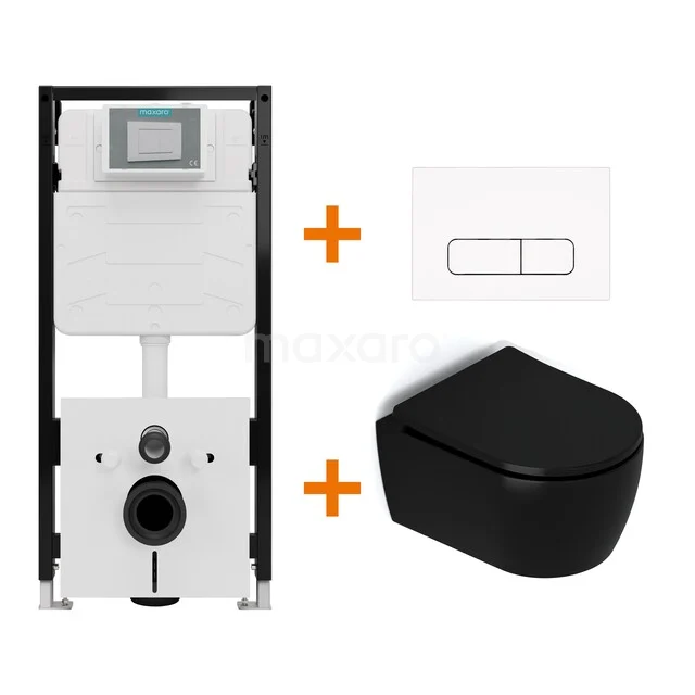 Toiletset Mat zwart met Spoelrand + Maxaro Flush Pro inbouwreservoir met geluidsisolatie TOI1812